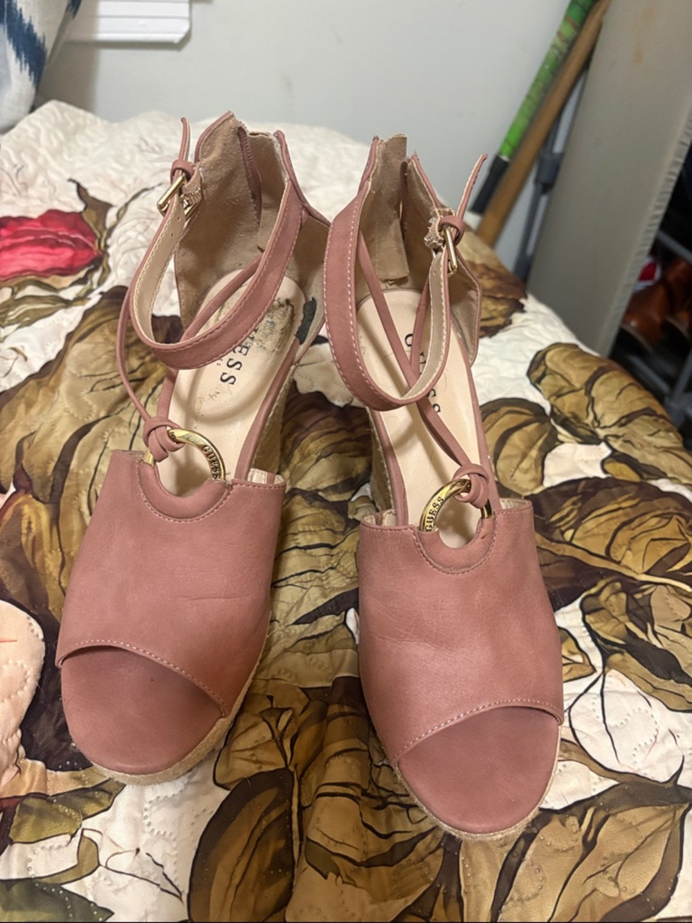 Guess Dusty Rose Open-Toe Ankle Strap Wedge Sandals